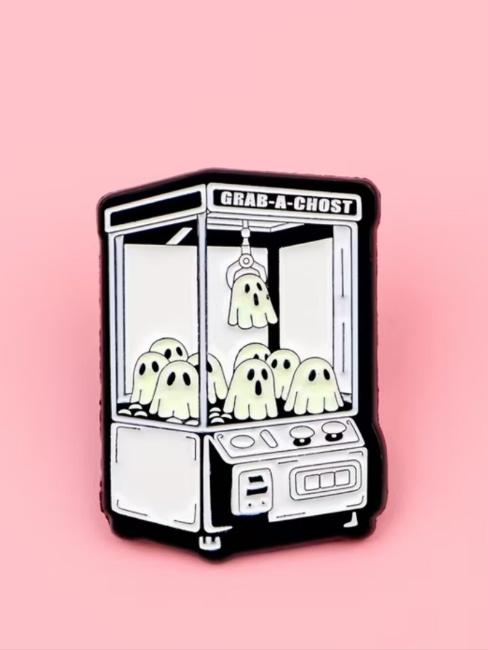 Grab-A-Chost Arcade Claw Pin - Black & White Ghosts